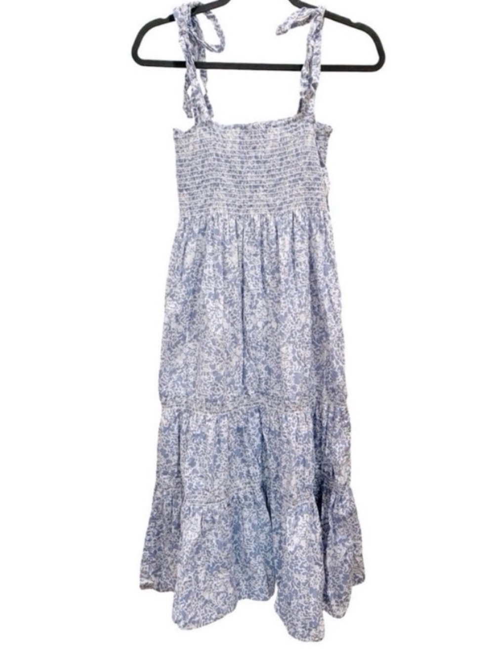 O.P.T. Patterned Tiered Midi Dress Light blue and white